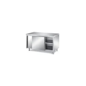 Tavolo in Acciaio Inox 140x70 con Ante Scorrevoli